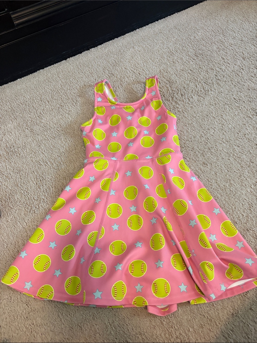 Sweet Honey Softball Print Fit-and-Flare Kids Dress